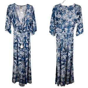 Jaase Jumpsuit Blue White Geometric Print S Bohemian Wide Leg New